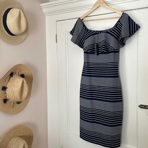 Romeo + Juliet Navy White Striped Flutter Sleeve Dress